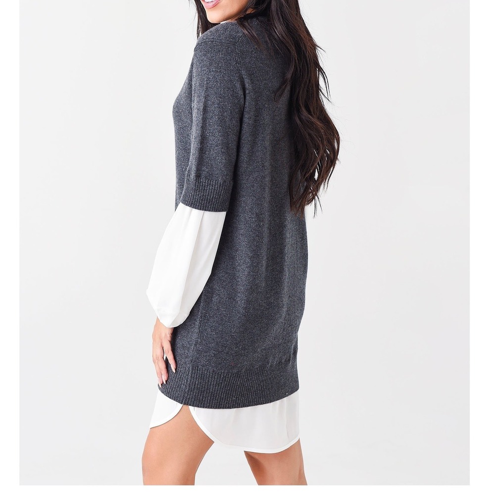 Brochu Walker Ebella Layered Dress Wool Cashmere Knit Sweater Charcoal White
